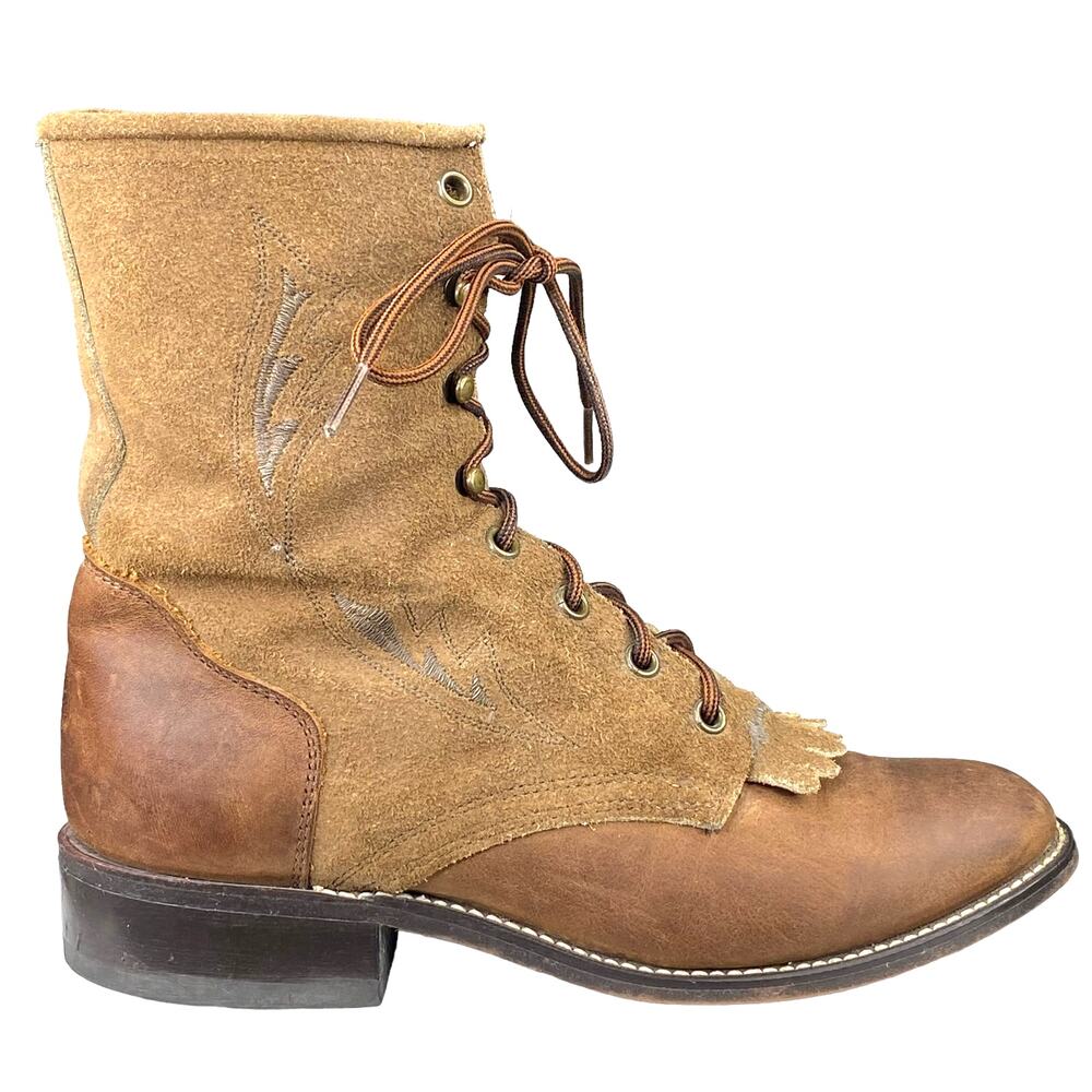 Laredo Women's Roper Brown Leather Suede Lace Up Wester Boot Size US 7.5